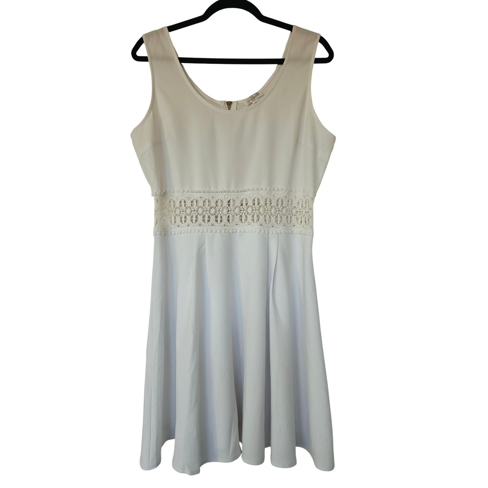 White Crochet Lace Waist Fit Flare Dress Sz L Bridal Bachelorette Wedding Fairy